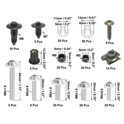 Motorcycle Fairing Body Bolt Kit Silver Tone for Kawasaki Suzuki BMW (195pcs)