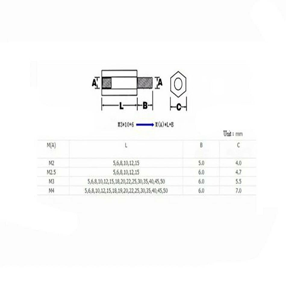 Nylon Spacer Hex Column Standoff Support Screw Nut for M3-M4 (Universal)