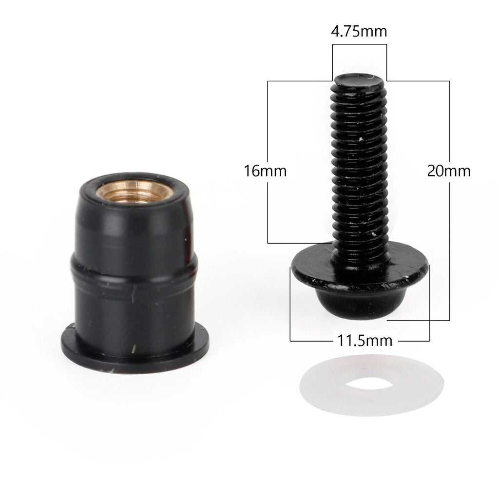 10X Motorcycle Wind Screen Shield M5x16mm Screw Bolt Washers Kit Black