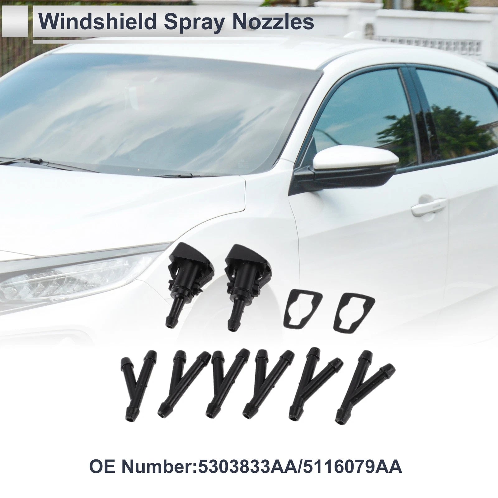 Windshield Washer Nozzle Replacement Kit 6 Hose Connectors for Dodge (2008–2019)