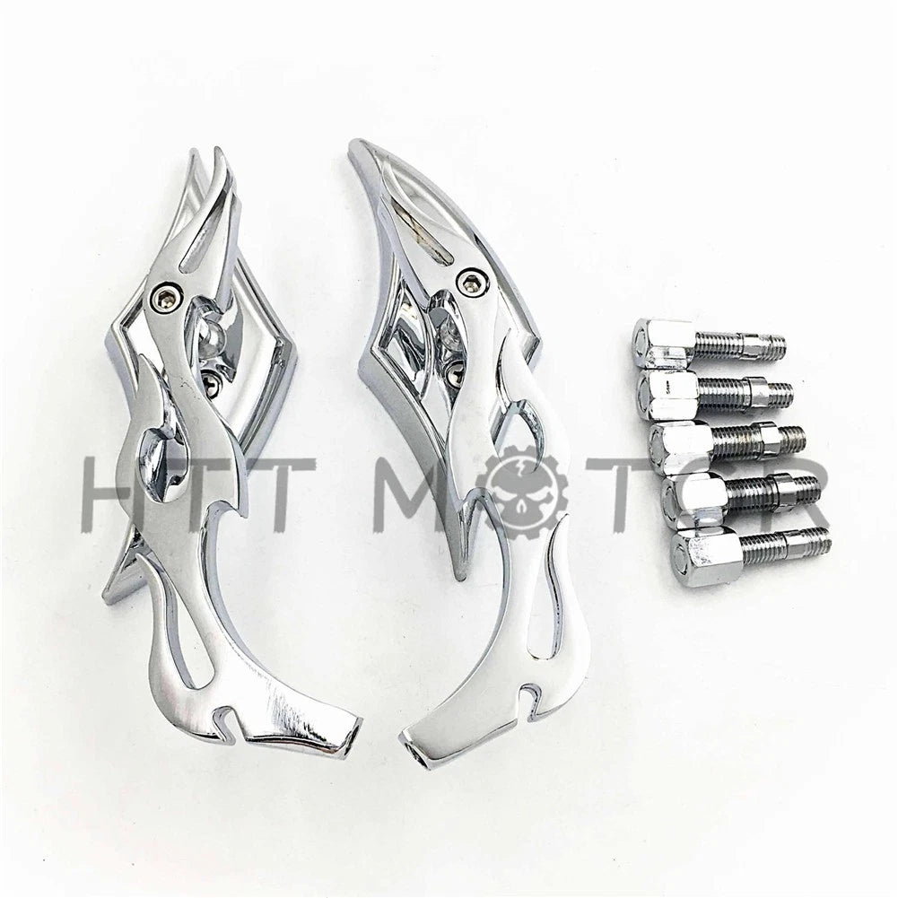 Chrome 8MM 10MM Flame Twisted Diamond Rear View Mirrors for Cruiser Chopper