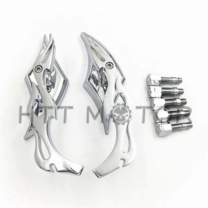Chrome 8MM 10MM Flame Twisted Diamond Rear View Mirrors for Cruiser Chopper