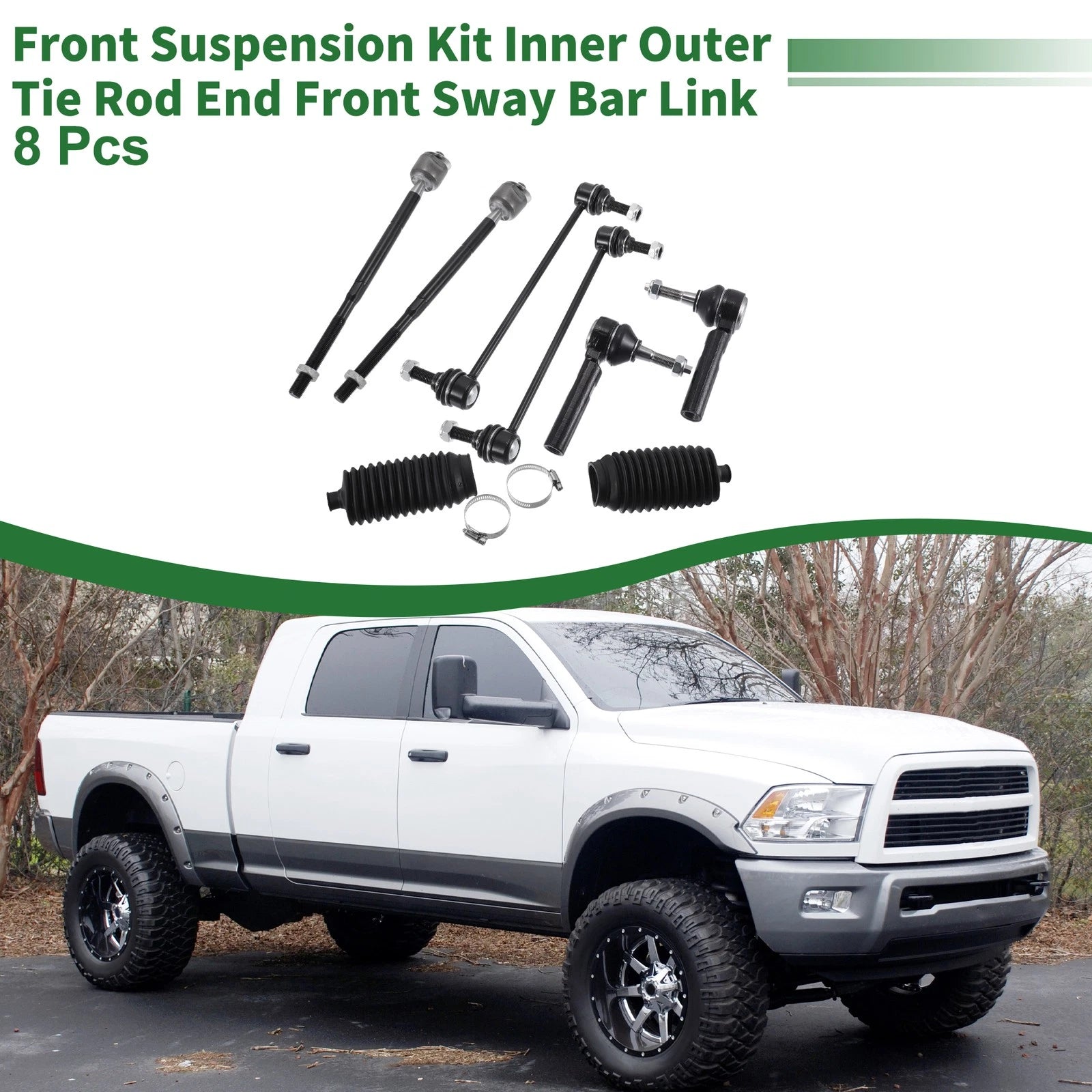 8pc Front Suspension Kit Tie Rod End Sway Bar Link with Boot for Dodge Journey (2009–2020)