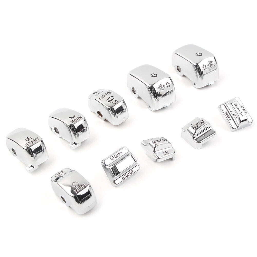 Set of 10 Chrome Hand Control Switch Housing Button Caps for Harley Touring (1996–2013)