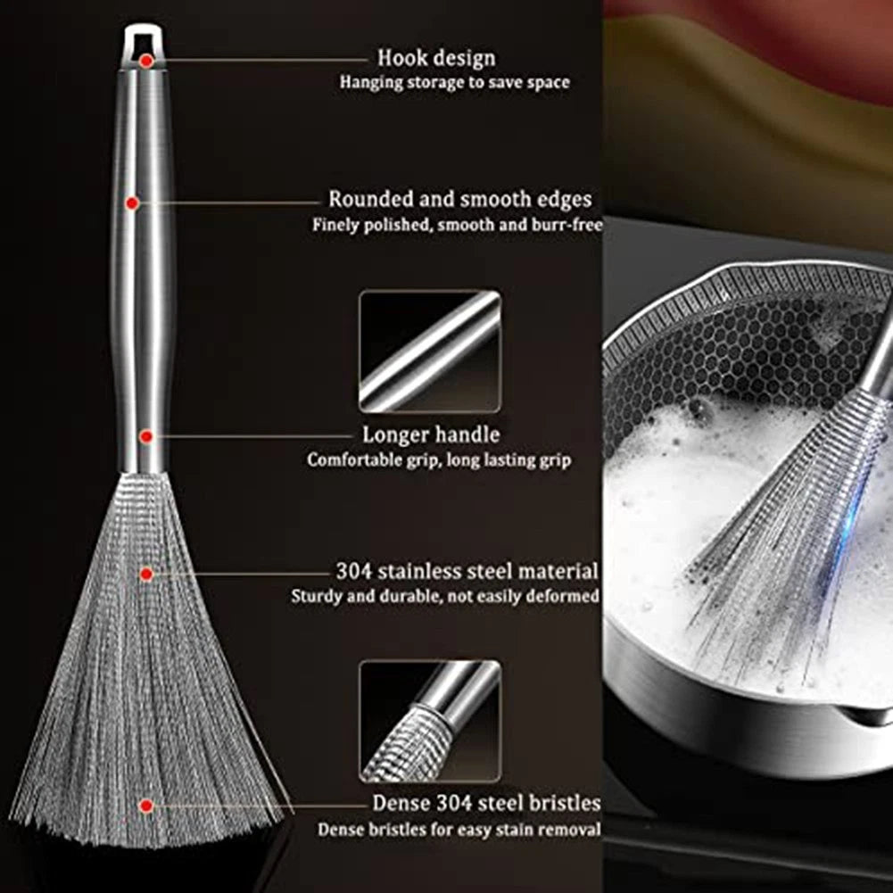 304 Stainless Steel Scrub Brush for Cookware (Long Handle)
