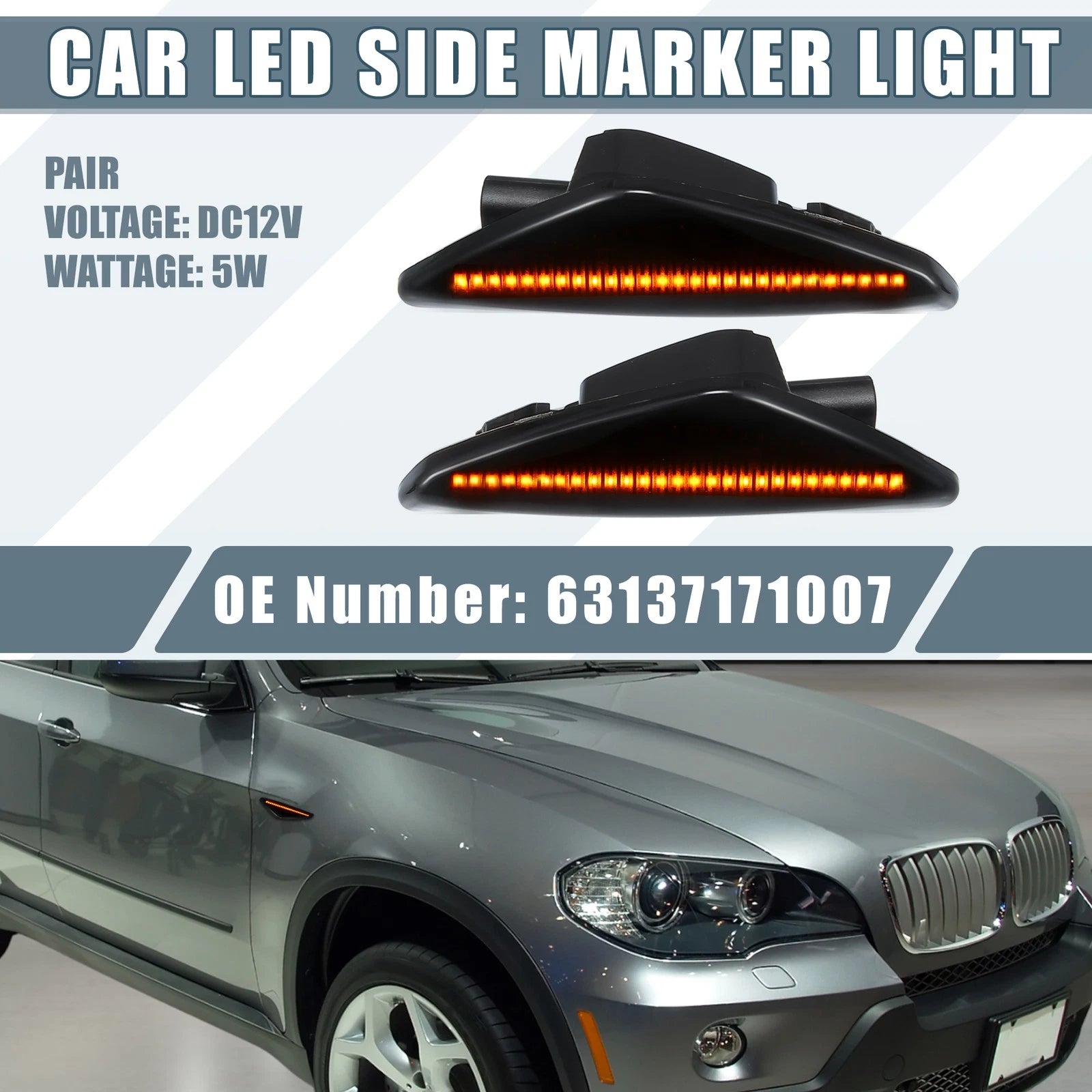 LED Side Marker Lights Pair Amber Lens for BMW X3 (2011–2014)