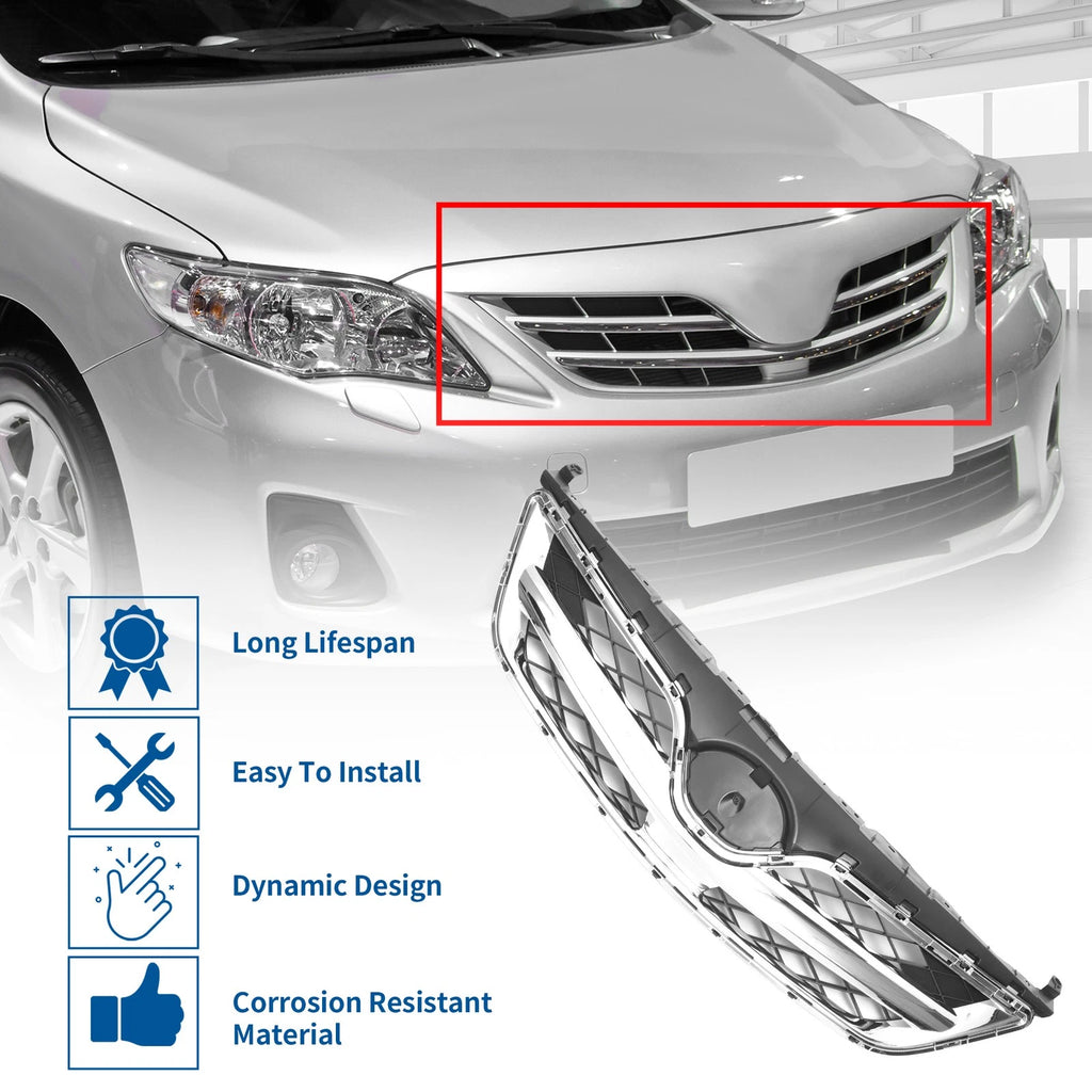 Front Hood Bumper Grille Replacement for Toyota Corolla (2010–2013) Chrome