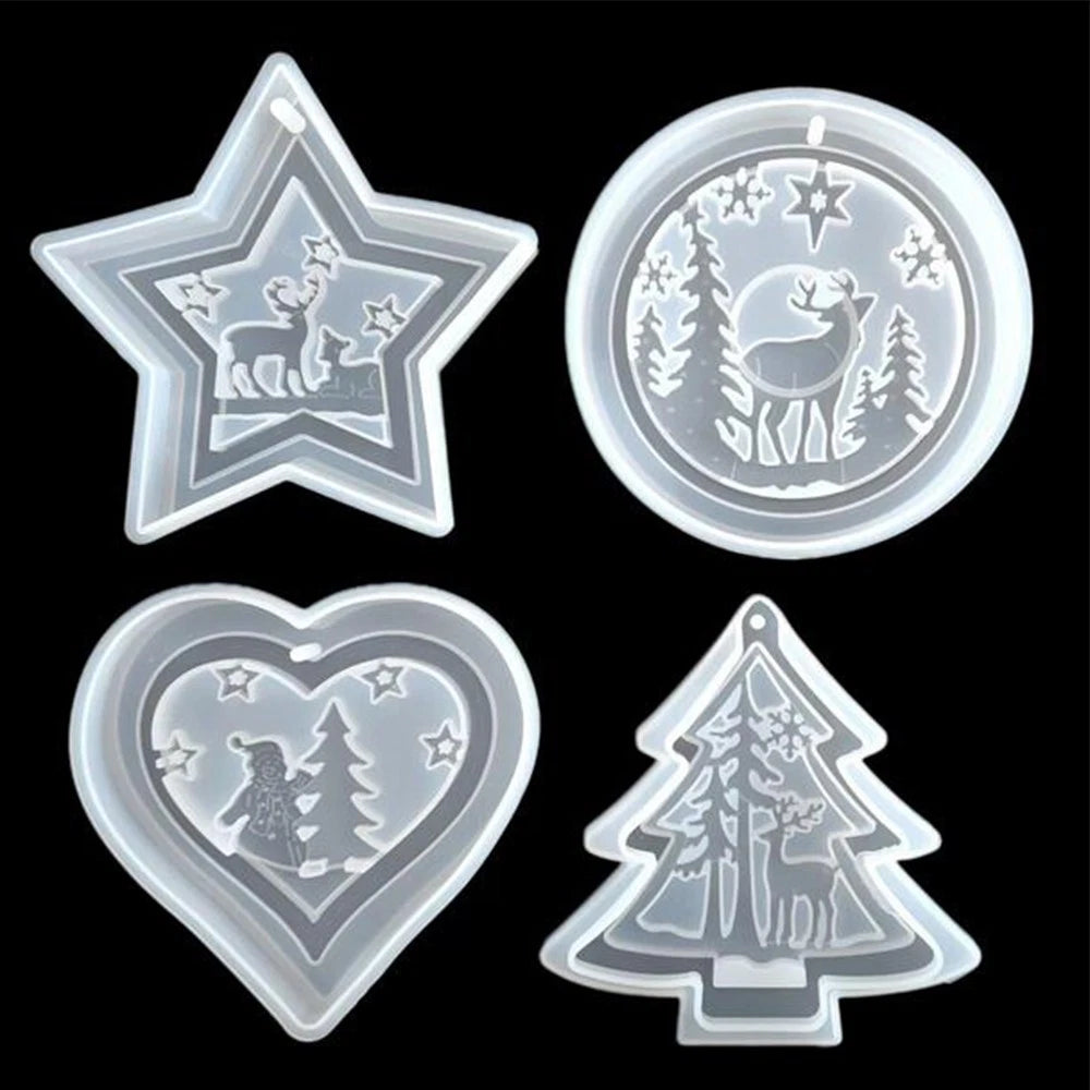 4pcs/set For Christmas Elk Molds for Resin Epoxy Casting Xmas Mould Household