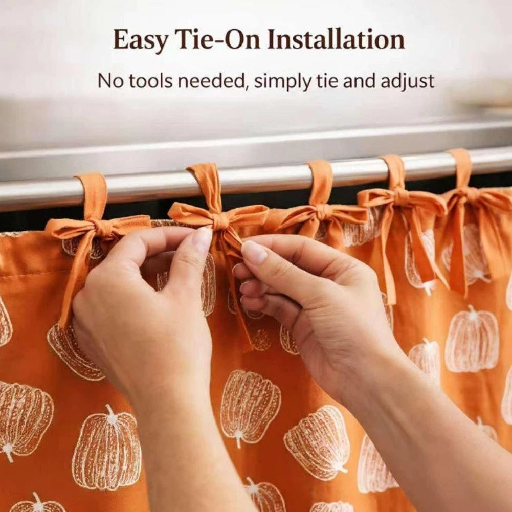Oven Valance with Ruffle Pockets and Ribbon Tie Straps