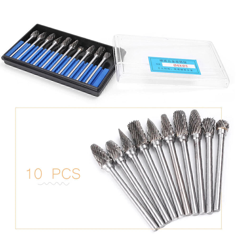 10pcs 6mm Tungsten Carbide Burrs for Rotary Drill Die Grinder