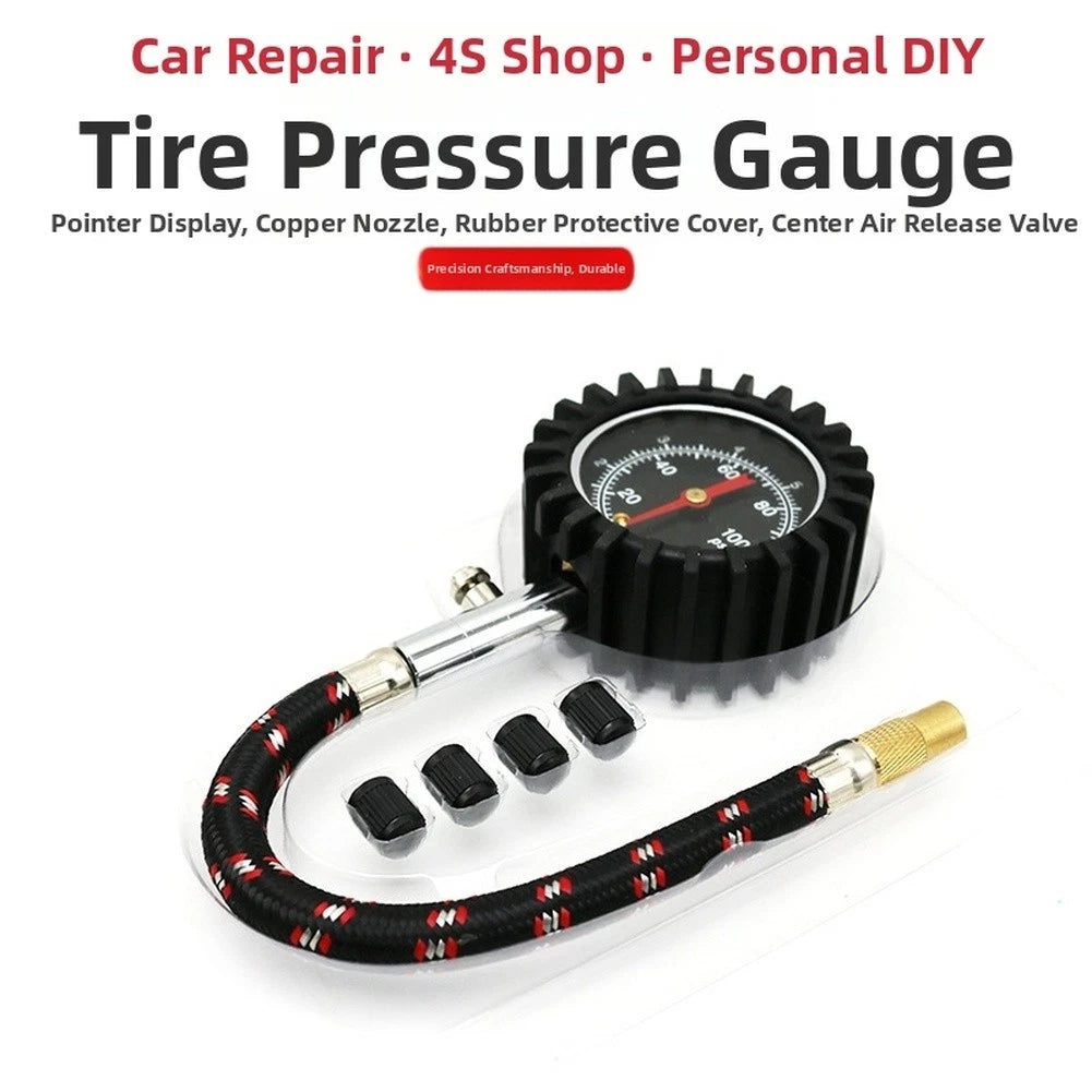 Tire Pressure Gauge for Universal Use (Hydraulic, Copper Nozzle, Rubber Cover)