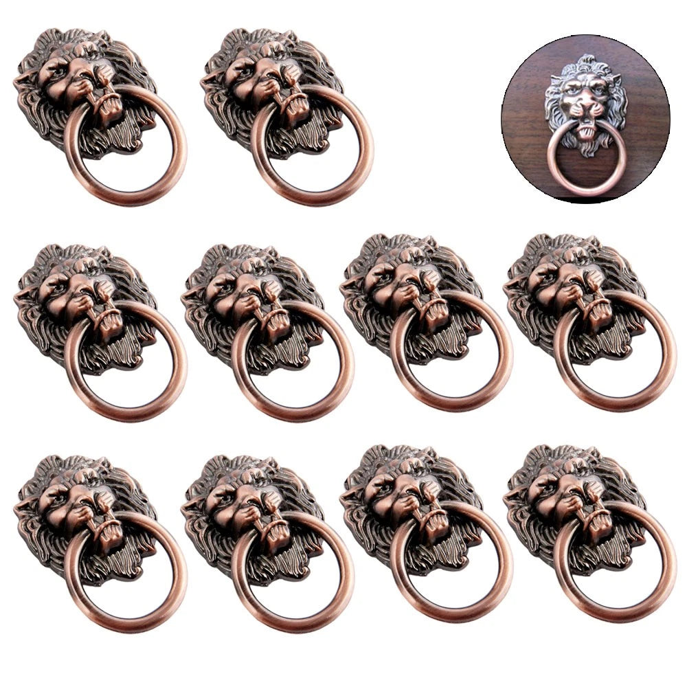 10X Vintage Lion Head Door Pull Handle Knob for Cabinet Drawer