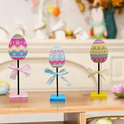 Decorative Wooden Easter Eggs Set of 3 with Bright Bows
