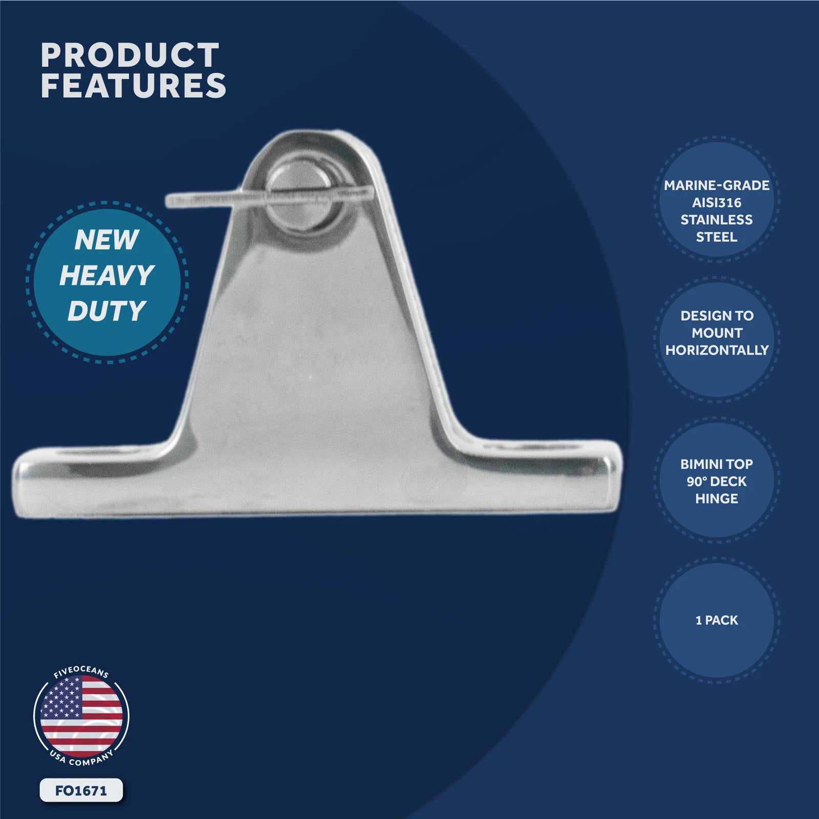 Bimini Top Hardware 90 Degree Deck Hinge for (316 Stainless Steel)
