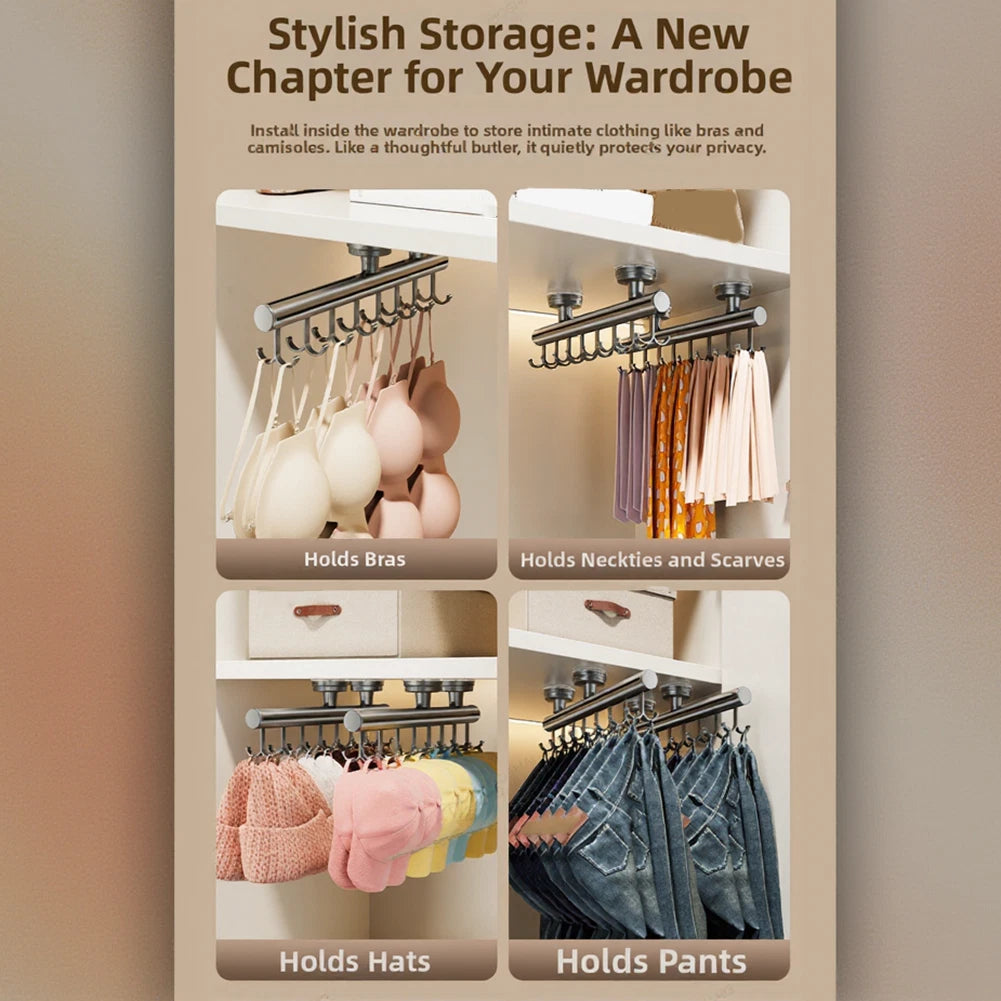 Pull Out Closet Valet Rod 15 Inch with 8 Hooks for Garment Storage