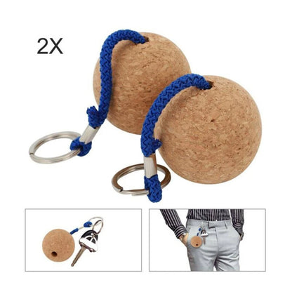 2X Round Floating Cork Keyring Ball for (50mm)