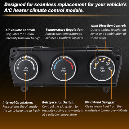 A/C Heater Climate Control Module Panel 68197433AB for Jeep Wrangler (2014–2018)