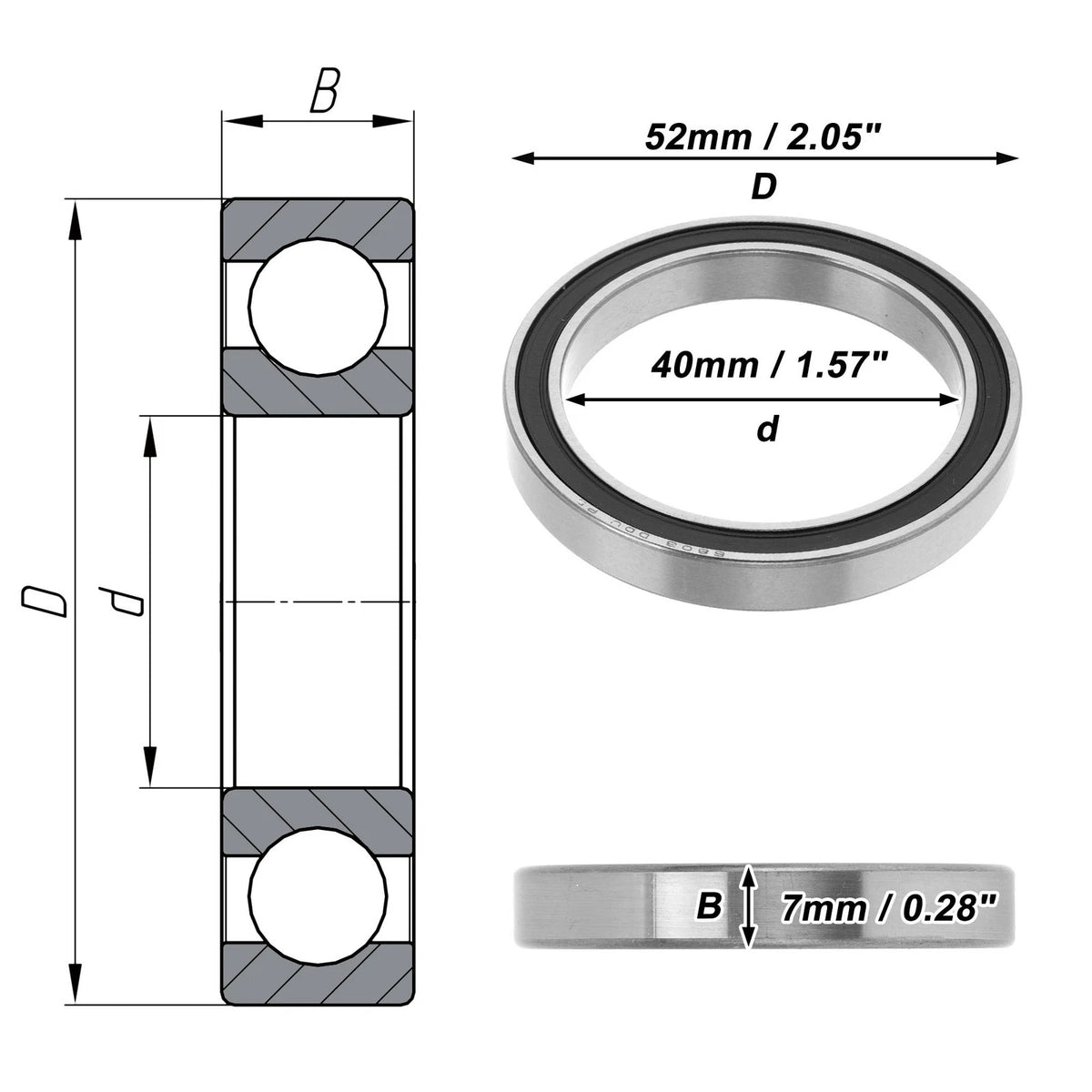 Deep Groove Ball Bearing 6808DD for Scooter Skateboard Wheel (40x52x7mm)