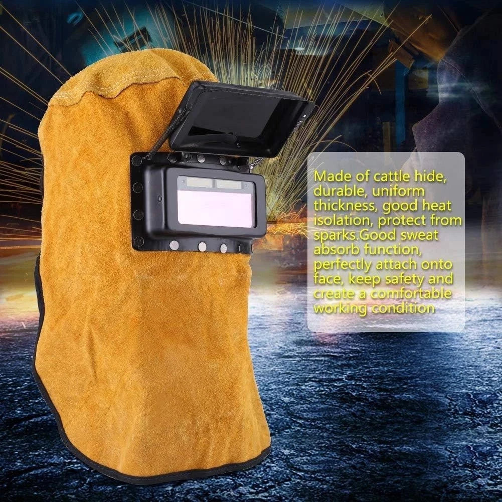 Welding Mask with Solar Auto Darkening Filter Lens and Cushioned Leather Hood