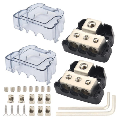 3-Way Distribution Block Power Wire Splitter Kit 0 Gauge to 4 Gauge