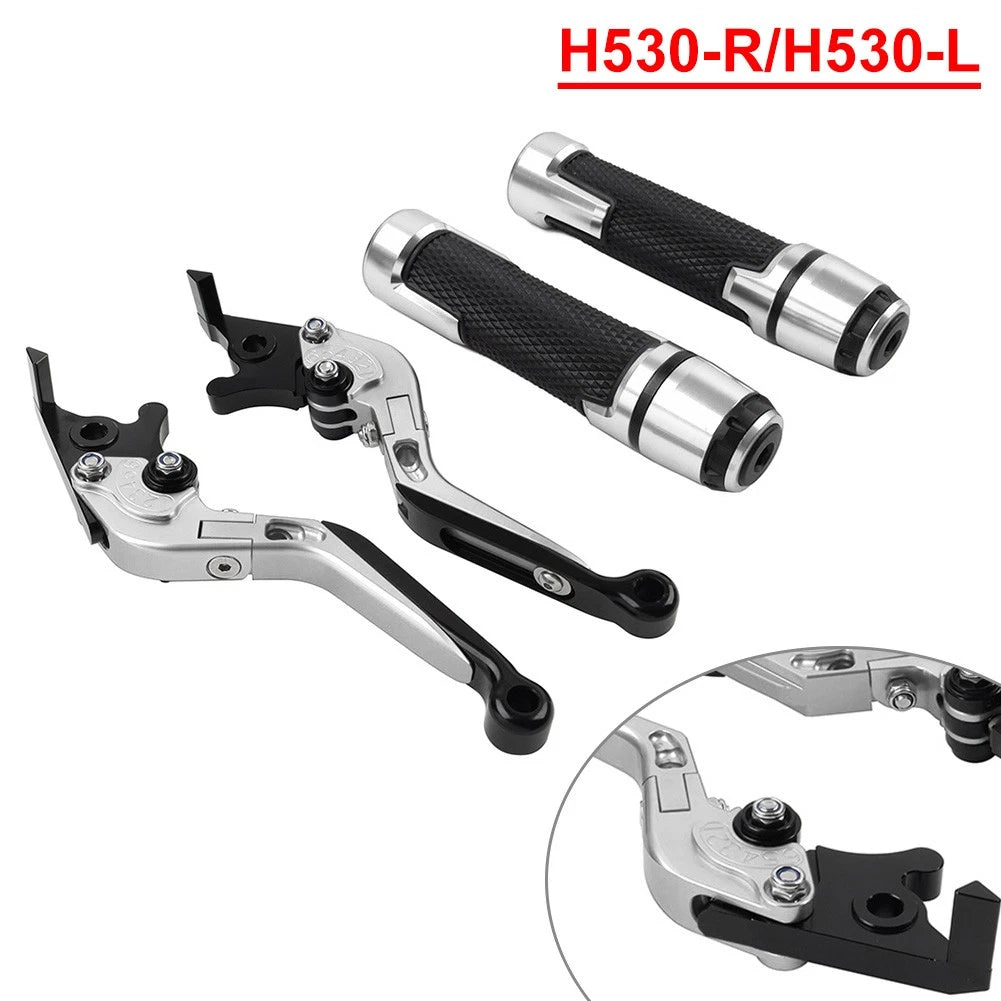 Silver Extendable Brake Clutch Levers Handlebar Grip Set For Yamaha TMAX500/530