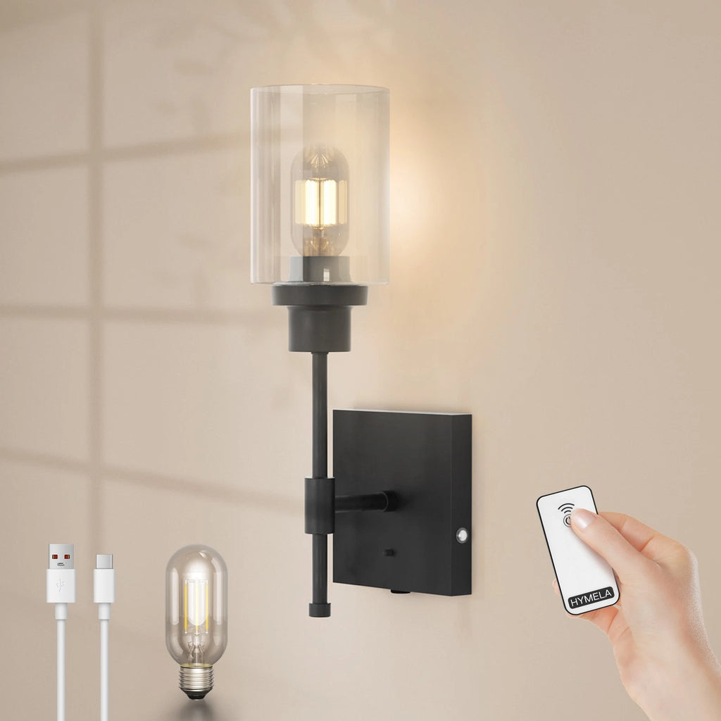 LED Wireless Wall Sconce Lamp Rechargeable Glass Black
