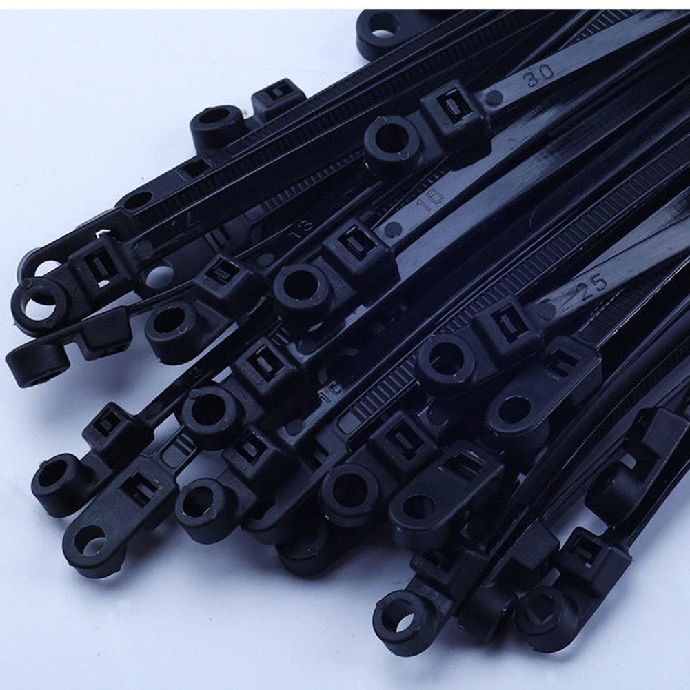 Set of 100 Nylon Cable Ties 4x200mm with Screw Hole Self Locking
