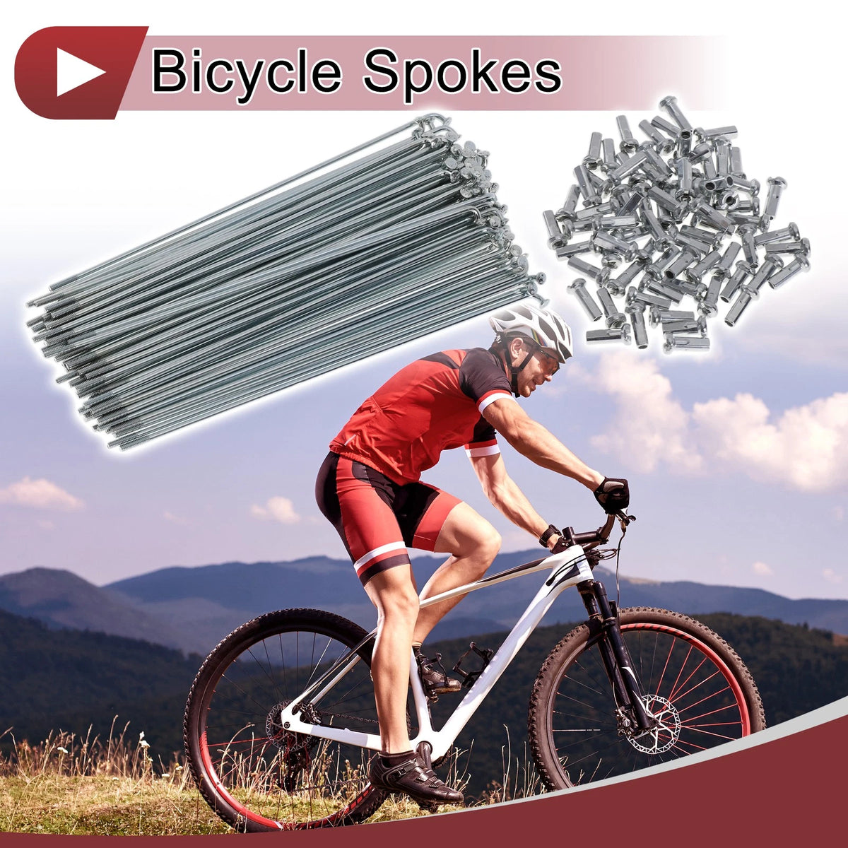 Set 14G Bicycle Spokes 143mm Carbon Steel Galvanized for 72 Wheels