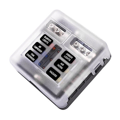 6-Way Blade Fuse Box with LED Indicator for Marine Bus RVs Boats