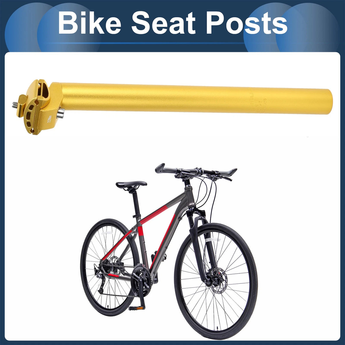 Bike Seat Post 30.9x350mm Extra Long Adjustable Angle Gold Tone Aluminum Alloy