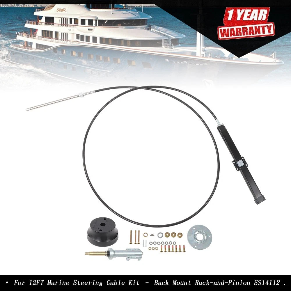 12FT Marine Steering Cable Kit for Back Mount Rack-and-Pinion (SS14112)
