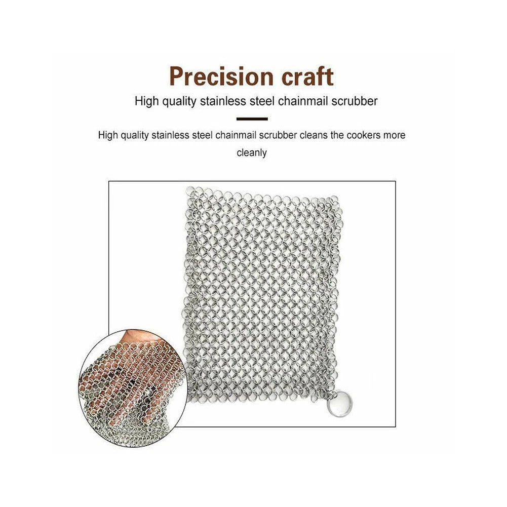 Stainless Steel Chain Mail Cleaner for Cast Iron Pans (8x6in)