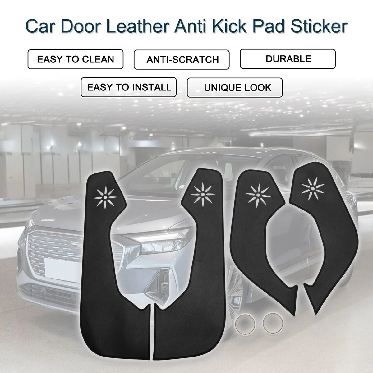 Car Door Anti Kick Pad Leather Sticker for Audi Q4 2023–2024 Black Set
