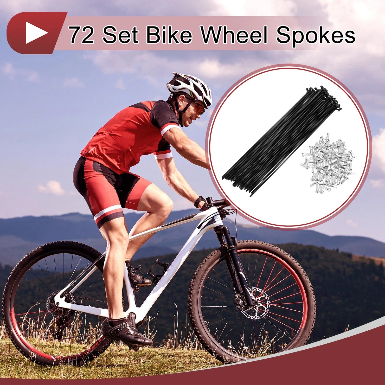 Bicycle Spokes Set 188mm Carbon Steel Black for 14G (72 Pack)