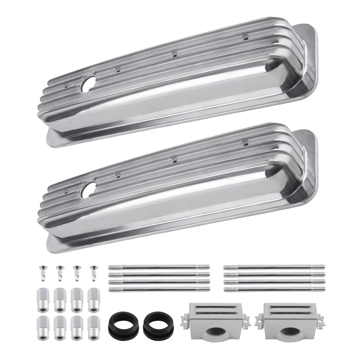 2X Valve Covers Center Bolt Polished for SBC Small Block Chevy (283–327)