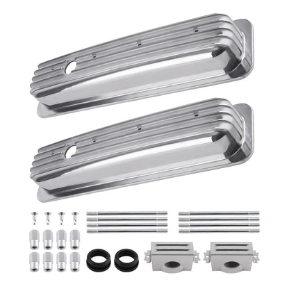 2X Valve Covers Center Bolt Polished for SBC Small Block Chevy (283–327)