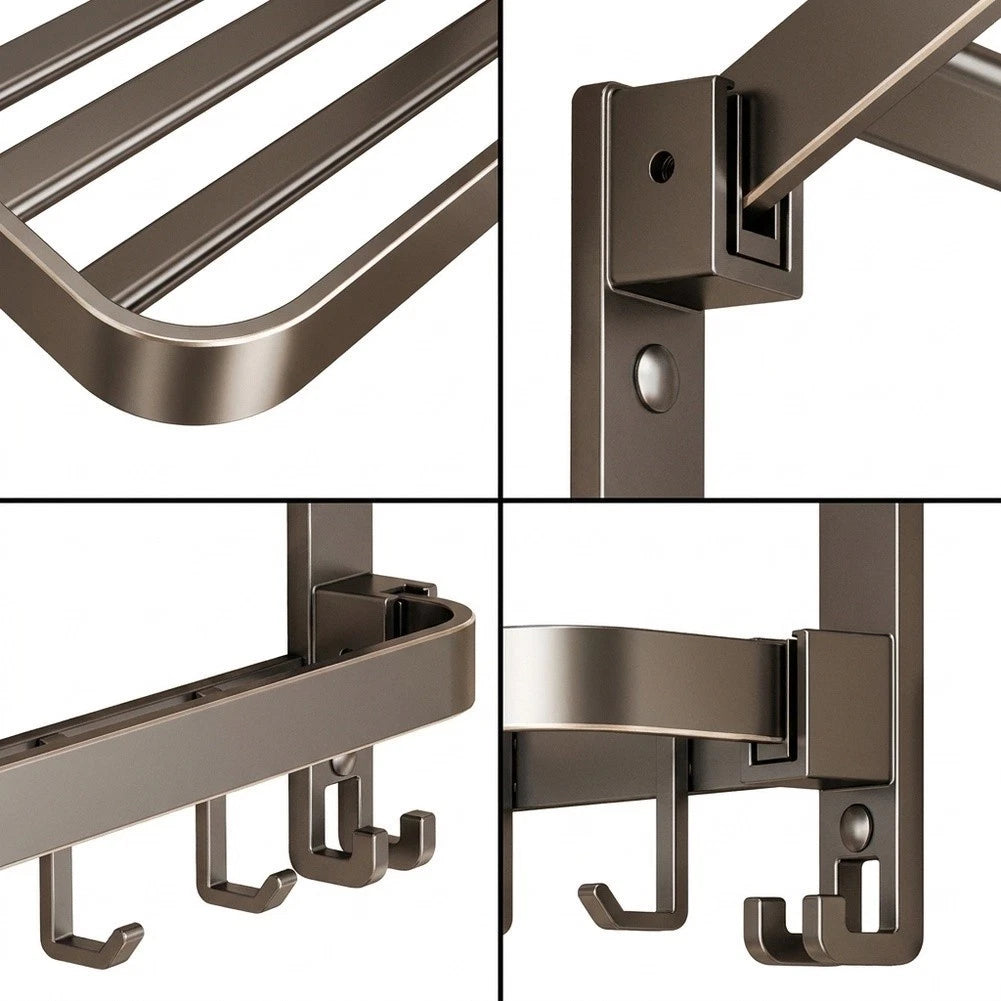 Functional Foldable Towel Rack for Bathroom - Dual Bar 40cm Gunmetal Gray