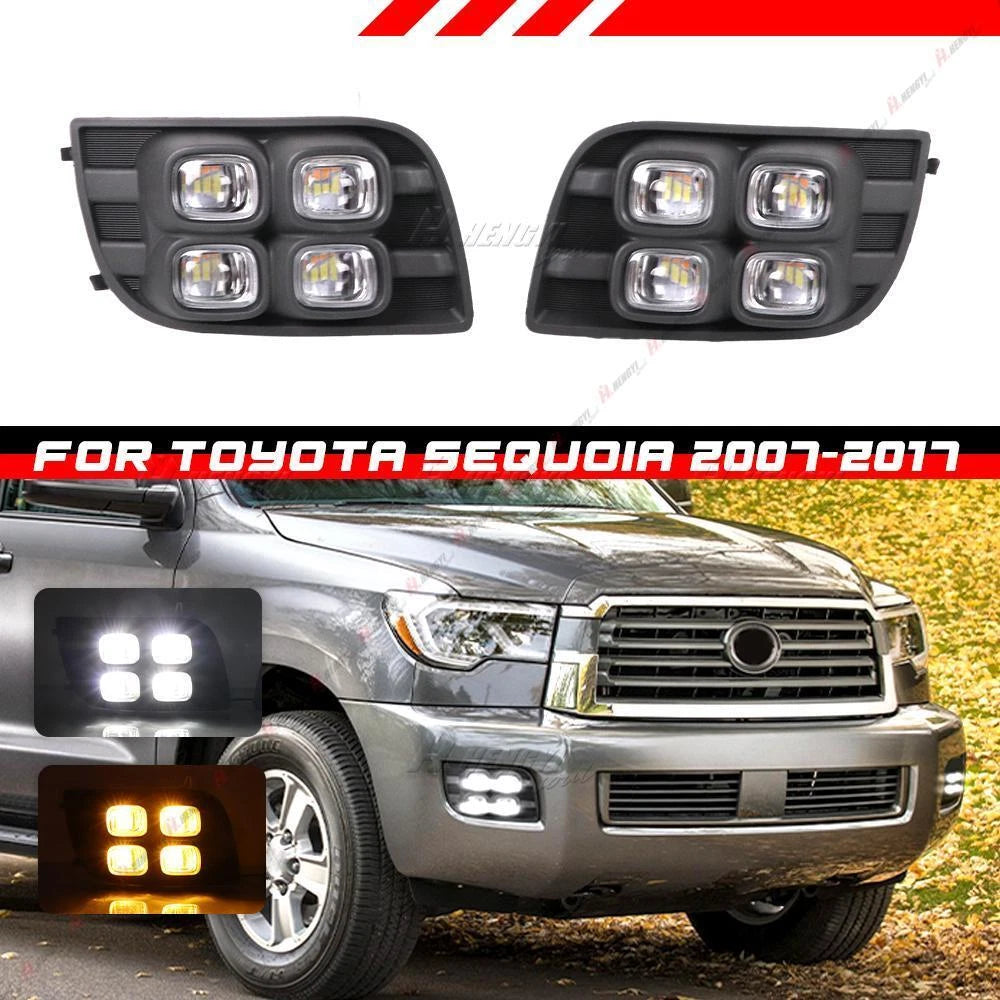4X LED Fog Lamps for Toyota Sequoia (2007–2017) DRL with Blinker