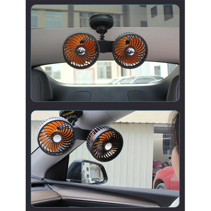 Dual Head Suction Cup Car Fan for 12V 24V Power Sources