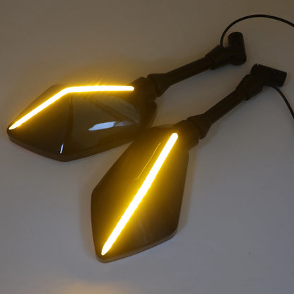 LED Signal Integrated Black Motorcycle Rear View Side Mirrors Universal 10mm 8mm