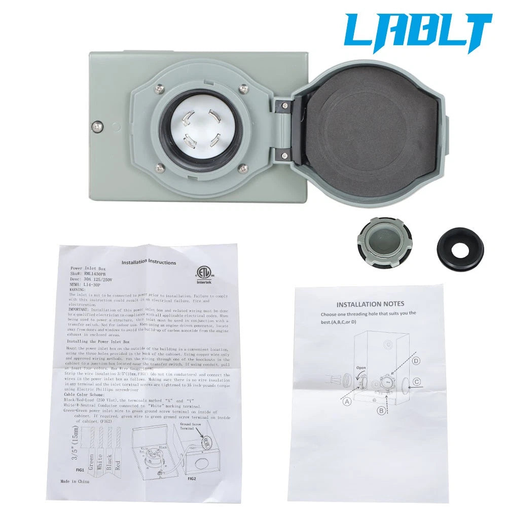 30 Amp L14-30P RV Power Generator Inlet Box 125/250V 4 Prong Weatherproof