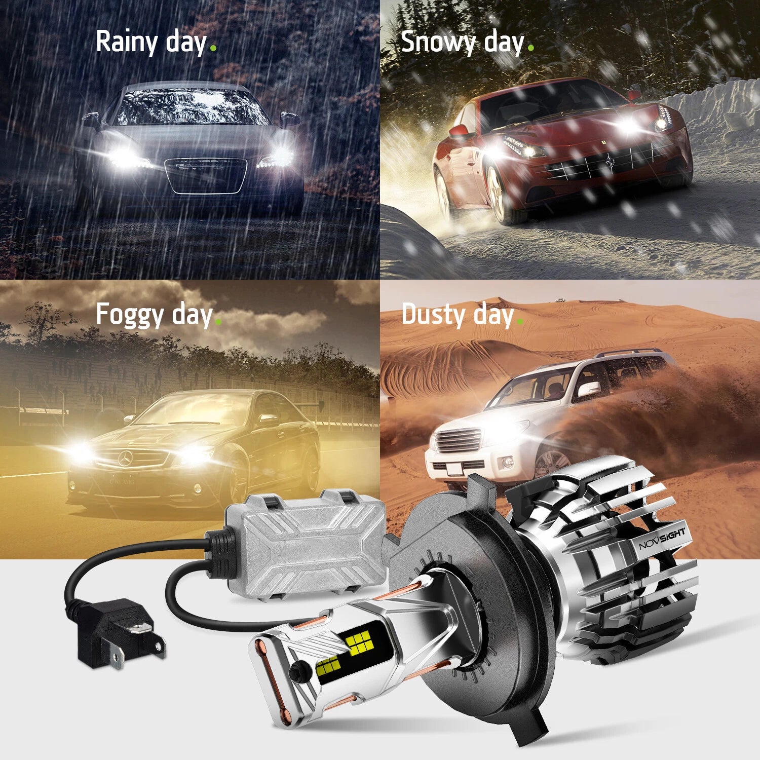 2X H4 9003 LED Headlight Bulbs for NOVSIGHT Conversion Kit (High Low Beam)