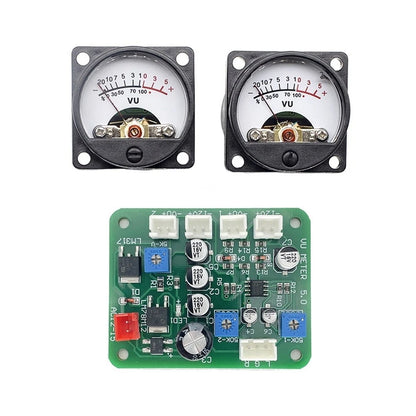 2X VU Meter Driver Board for Audio Power Meter with 5 Cables and Panel Black
