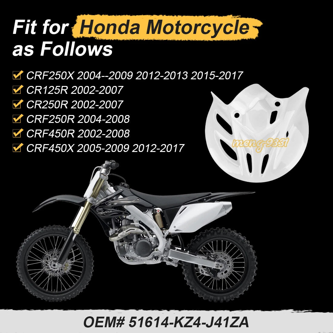 Front Brake Disc Guard Cover for Honda CRF250X (2004–2009, 2012–2013, 2015–2017)