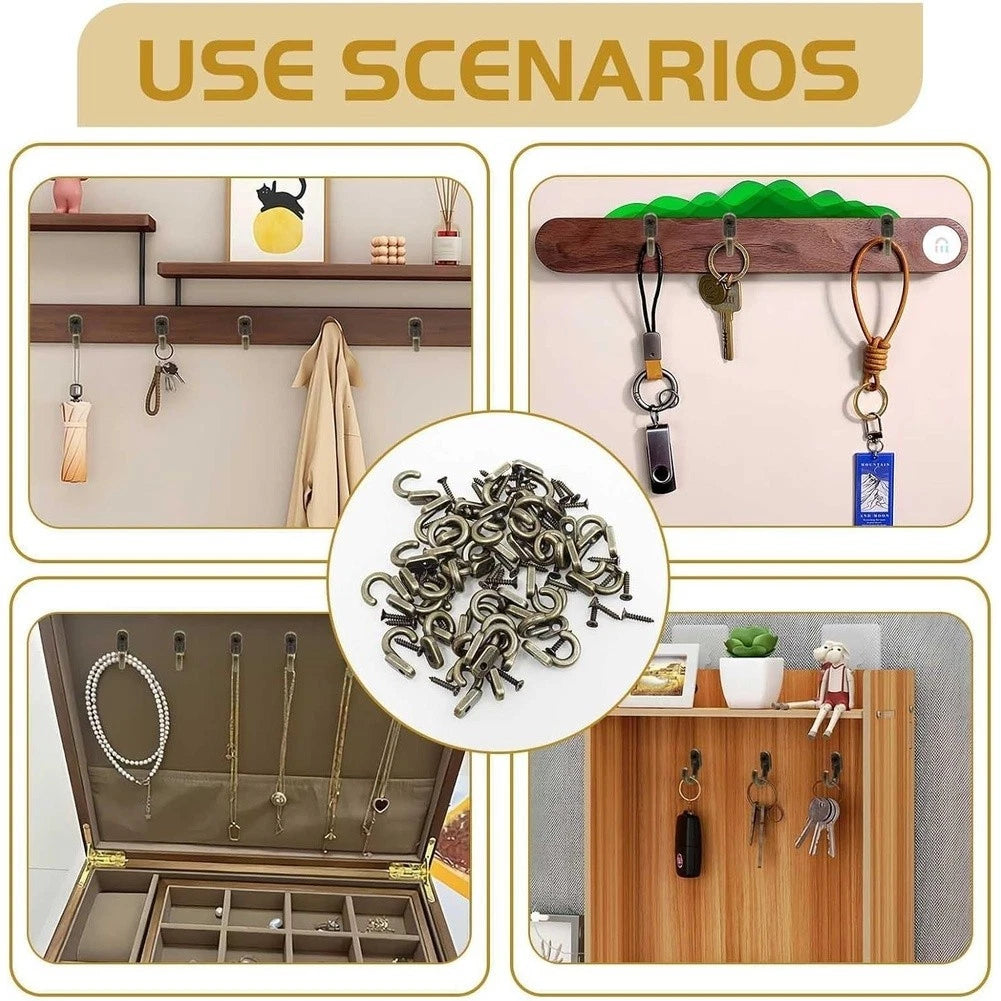40pcs Bronze Hooks with Screws for Wall Mounted Clothes Storage