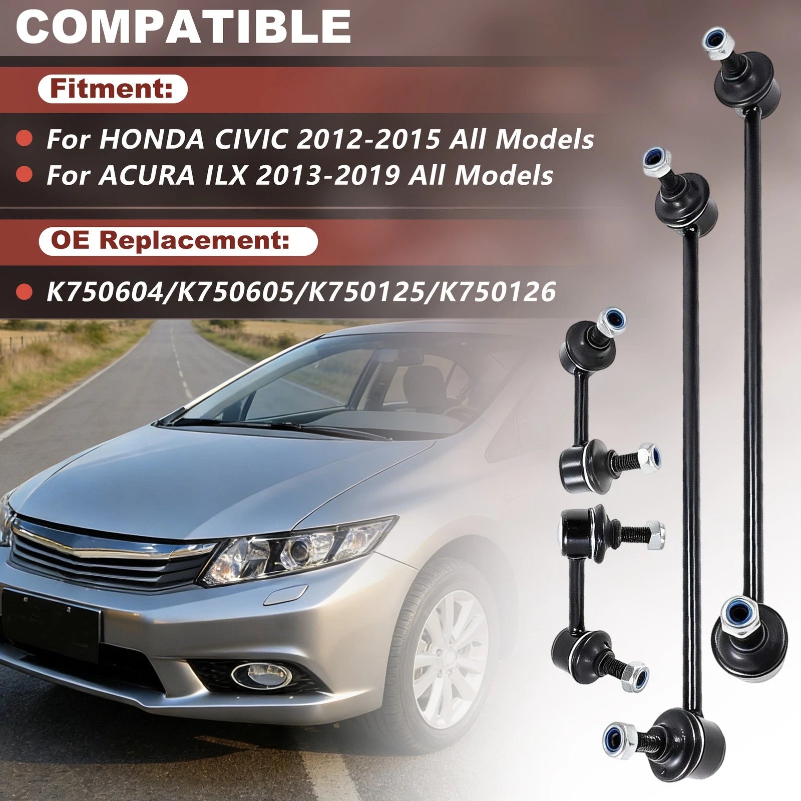 4PCS Front Rear Sway Bar Links for Honda Civic (2012–2015)