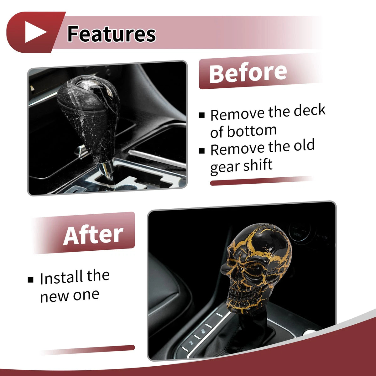 Skull Shift Knob with 3 Adapters for Universal Fit (Automatic/Manual)