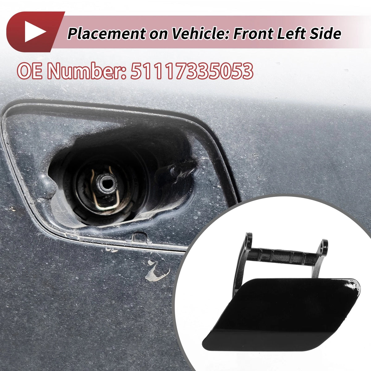 Front Left Washer Nozzle Cover Cap No. 51117335053 for BMW 740i (2013–2015) Black