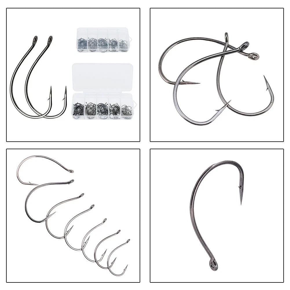 2 Barbed Single Hooks 100-Pack for Soft Worm Bait Fishing (Grey)