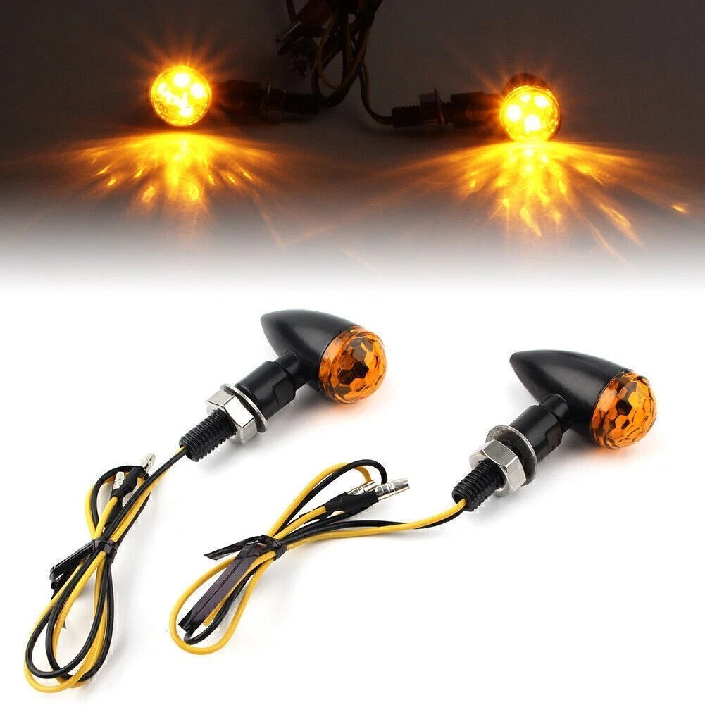 2X LED Mini Amber Turn Signal Indicators for Universal Fit (8MM)